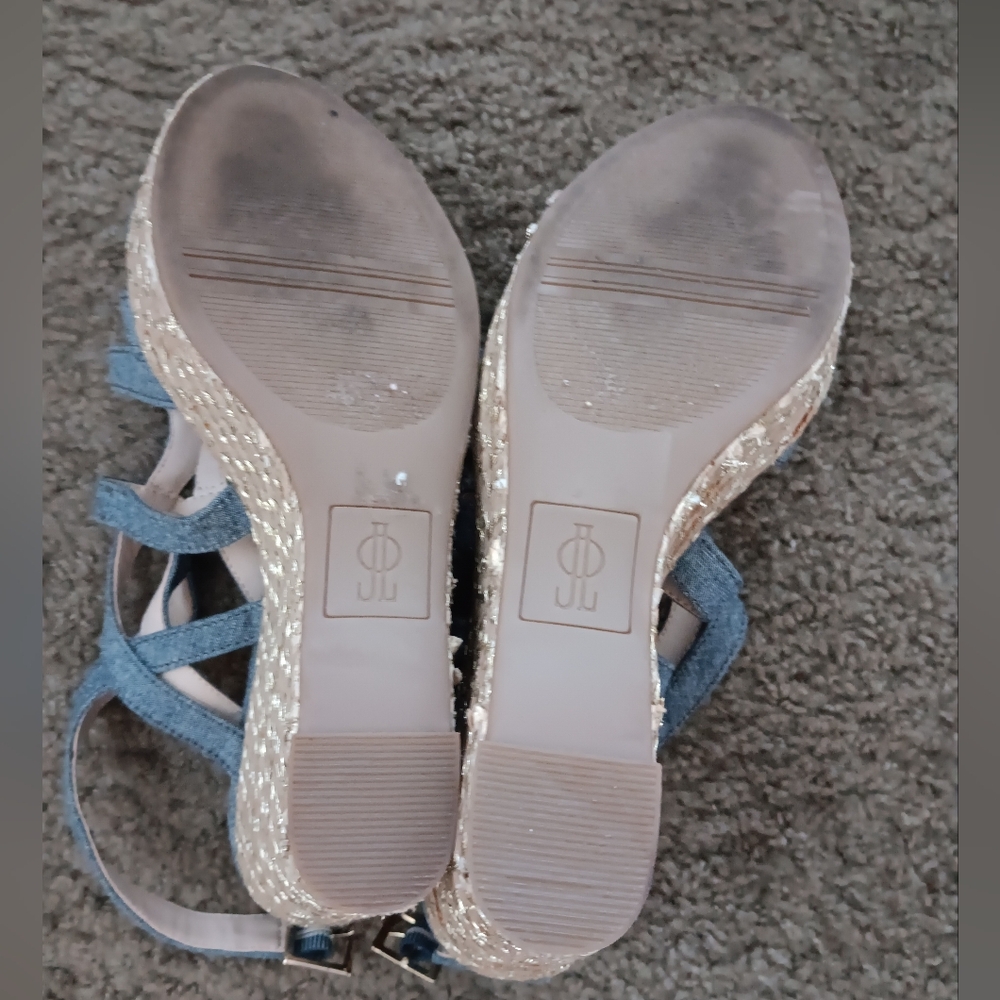 JLo Denim Wedge Sandals EUC - Picture 4 of 8
